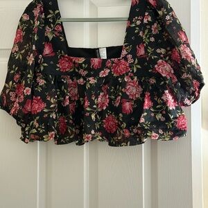 Floral Black and Pink Women's Top
